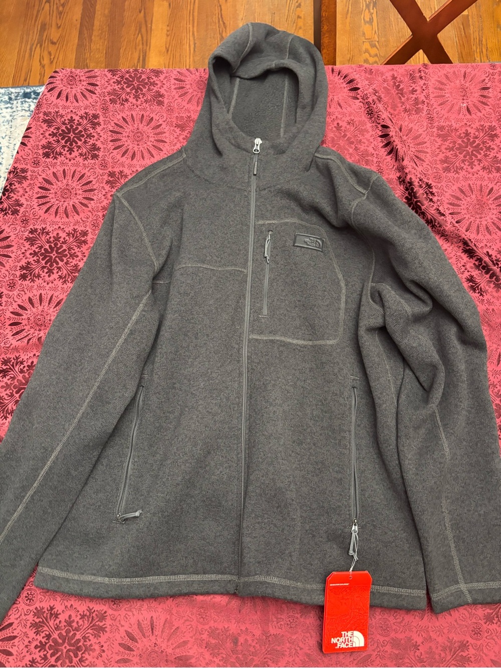 The North Face Men's Dark Gray Hooded Zip Fleece Jacket